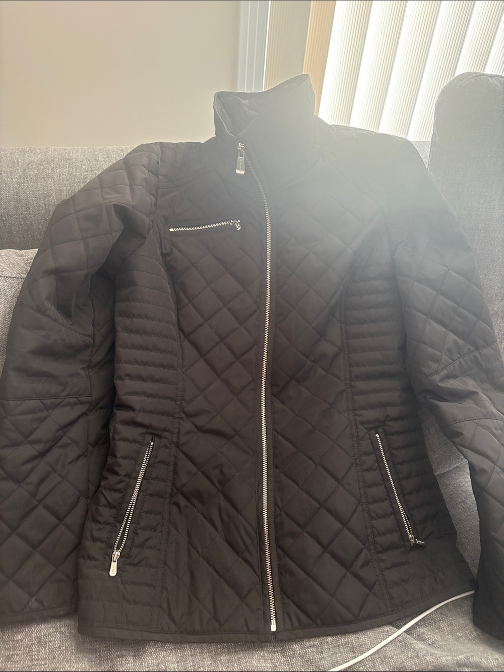 Ellen Tracy Quilted Black Zip-Front Puffer Jacket